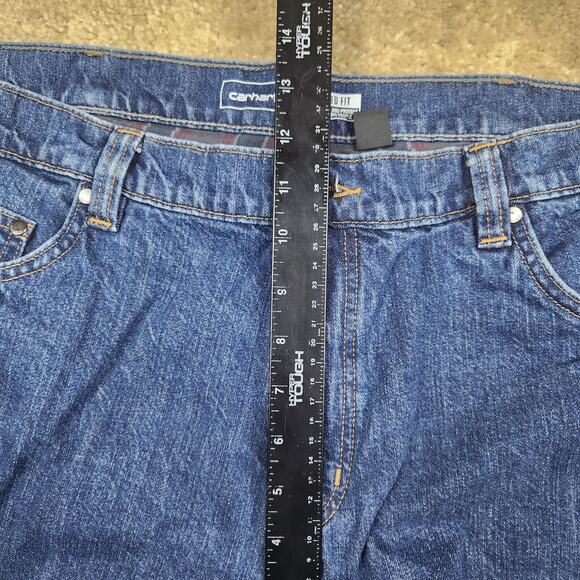 Carhartt Jeans Mens 38x30 Relaxed Fit Flannel Lined Blue Denim Workwear B225 - Picture 9 of 12